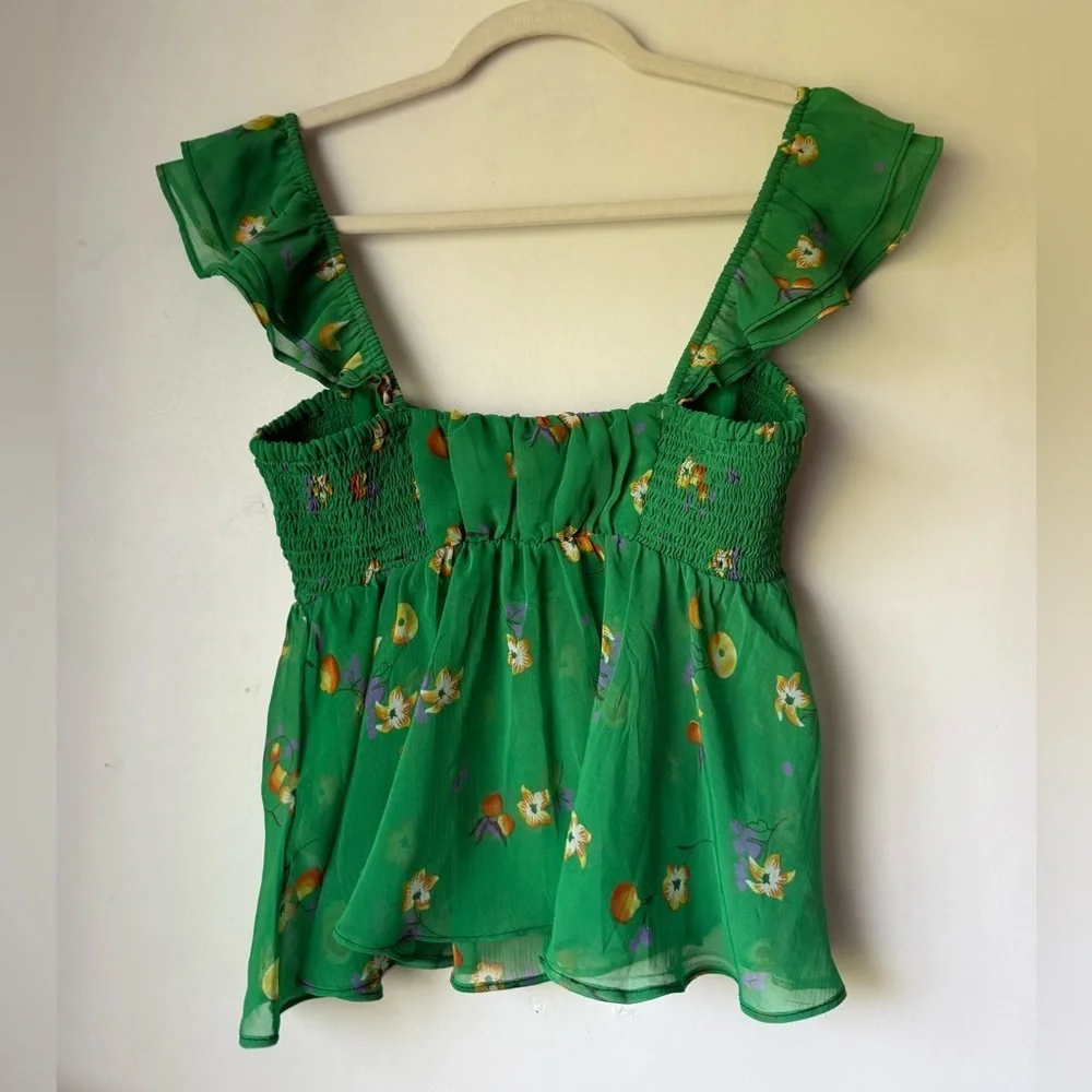 Urban Outfitters Deandra Babydoll Green Floral Blouse S